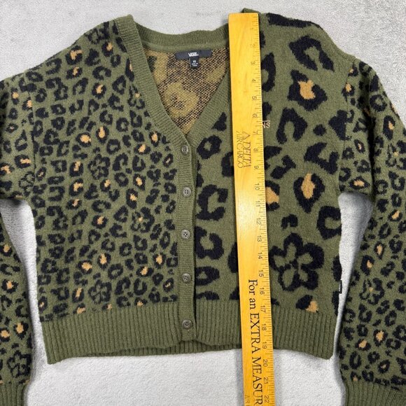Vans Mix Match Relax Cardigan Leopard Floral Crop Sweater Oversized Preppy Green - Picture 9 of 10